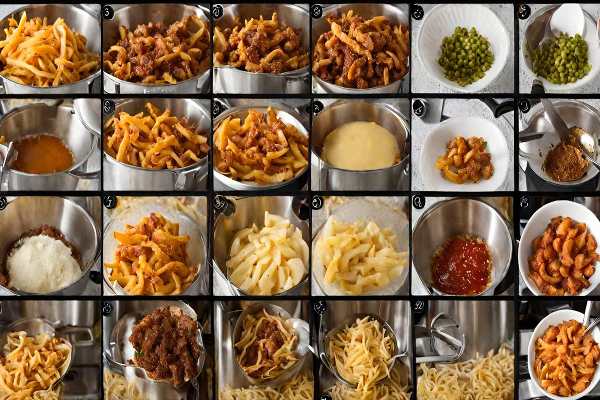 Collage of the step-by-step process of making Louisiana Voodoo Fries.