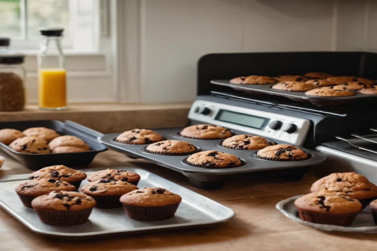 Advanced baking tools and a tray of freshly baked Oreo muffins, emphasizing precision in baking.