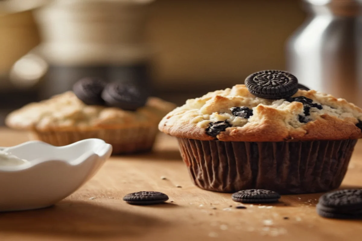 Ingredients and tools laid out to represent the precision required in baking the perfect Oreo muffin.