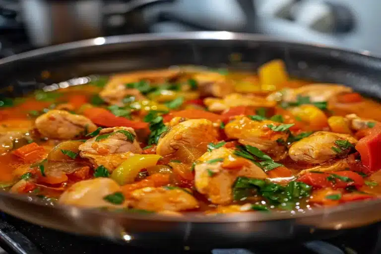 Ultra-realistic 4K image of Chicken Souse in a rustic kitchen setting, captured with Nikon Z7