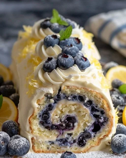 Lemon Blueberry Sponge Cake Roll Recipe