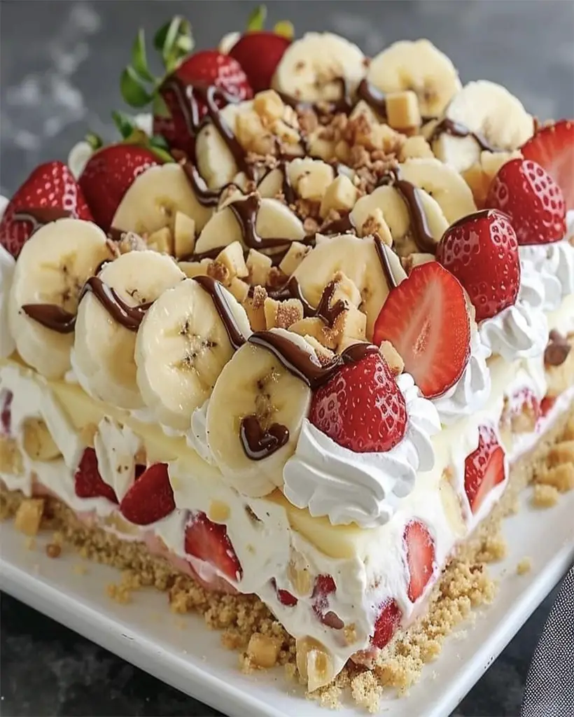 No-Bake Banana Split Cake Recipe - Easy & Delicious Dessert