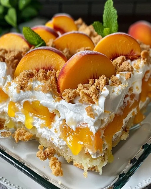 Heavenly Summer Peach Cobbler Poke Cake Recipe
