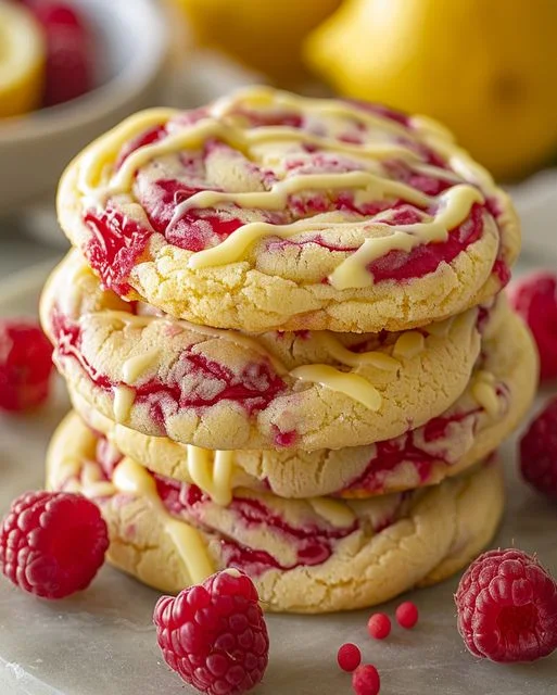 White Chocolate Lemon Raspberry Cookies - Delicious Recipe