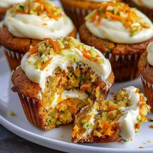 Carrot Apple Zucchini Muffins Recipe with Frosting