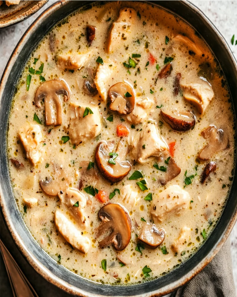 Velvety Creamy Chicken and Mushroom Comfort Soup Recipe