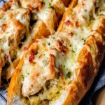 Cheesy Pesto Chicken Garlic Baguettes