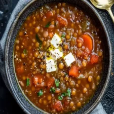 Greek-Style Lentil Soup with Olive Oil, Carrots, and Tomatoes
