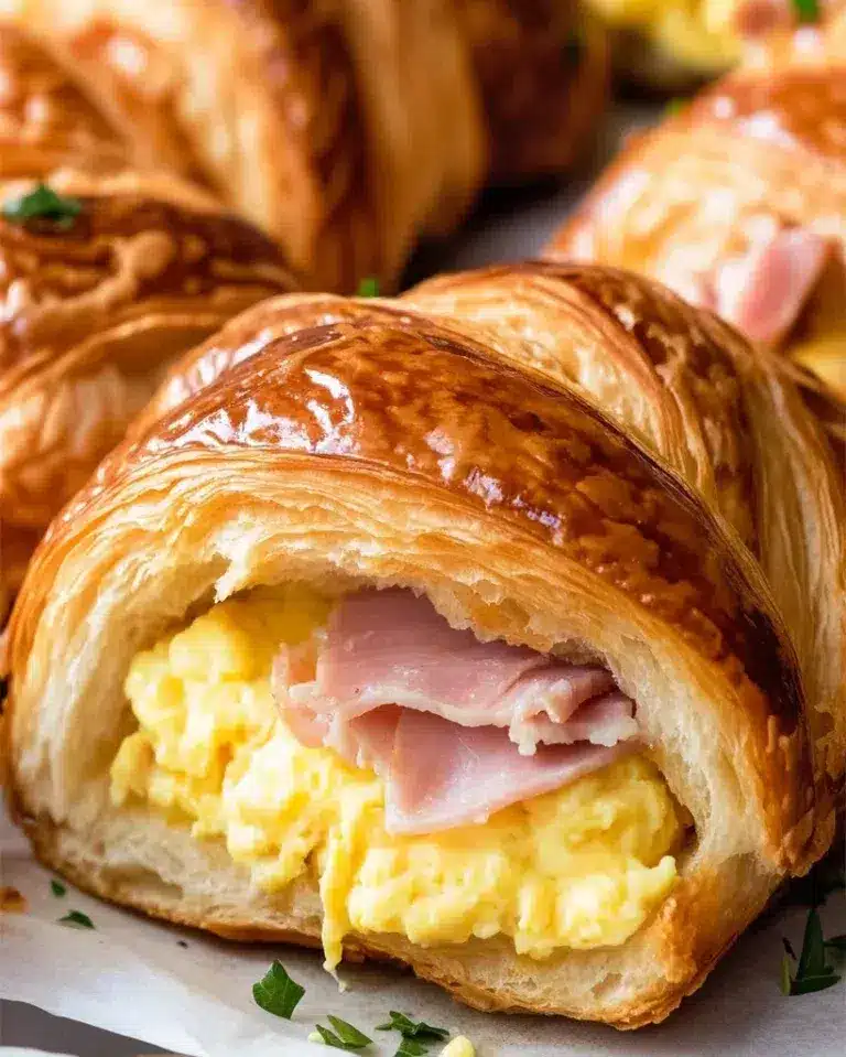 "Croissant Sandwiches with Eggs, Ham, and Cheese Recipe"