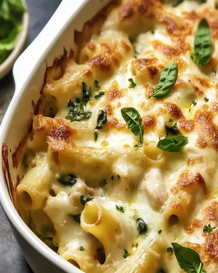 Creamy Chicken Spinach Pasta Bake with Fontina Cheese