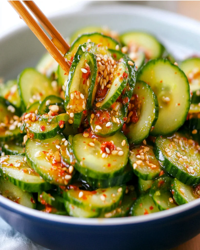 Spicy Korean Cucumber Salad with Sesame and Garlic Dressing