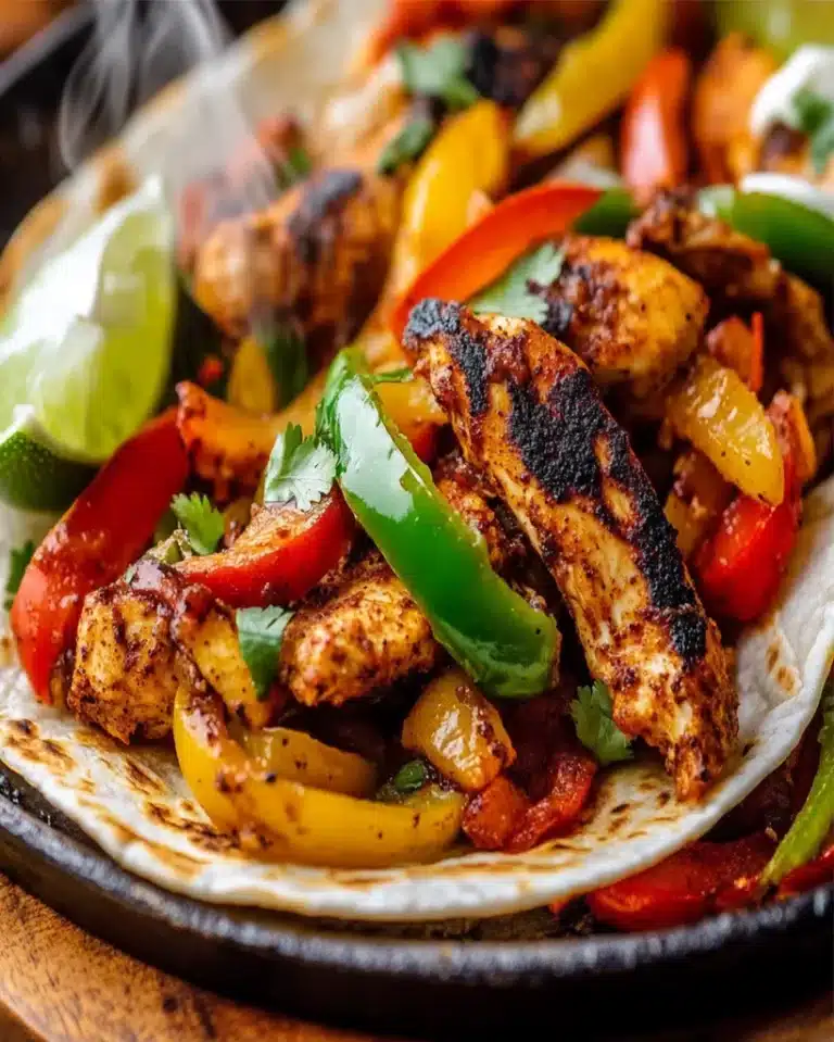 Smoky Blackened Chicken Fajitas with Sizzling Peppers and Onions
