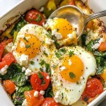 Savory Baked Feta Eggs with Spinach and Vegetables Recipe