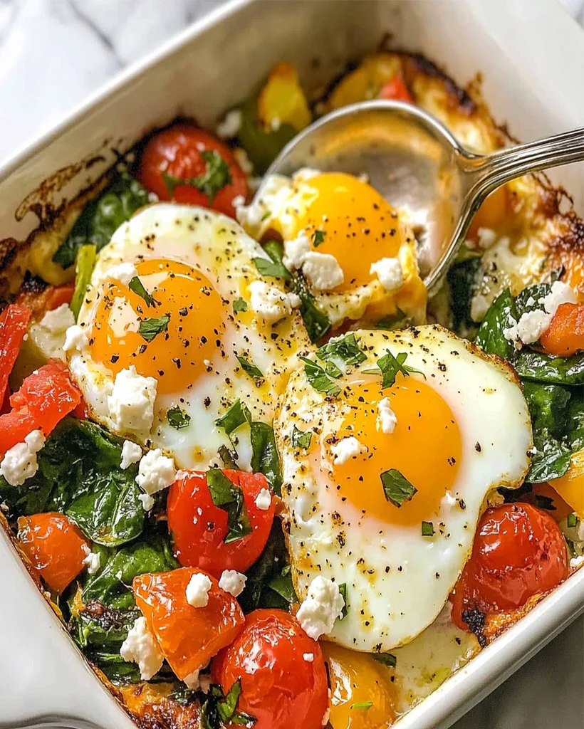 Savory Baked Feta Eggs with Spinach and Vegetables Recipe