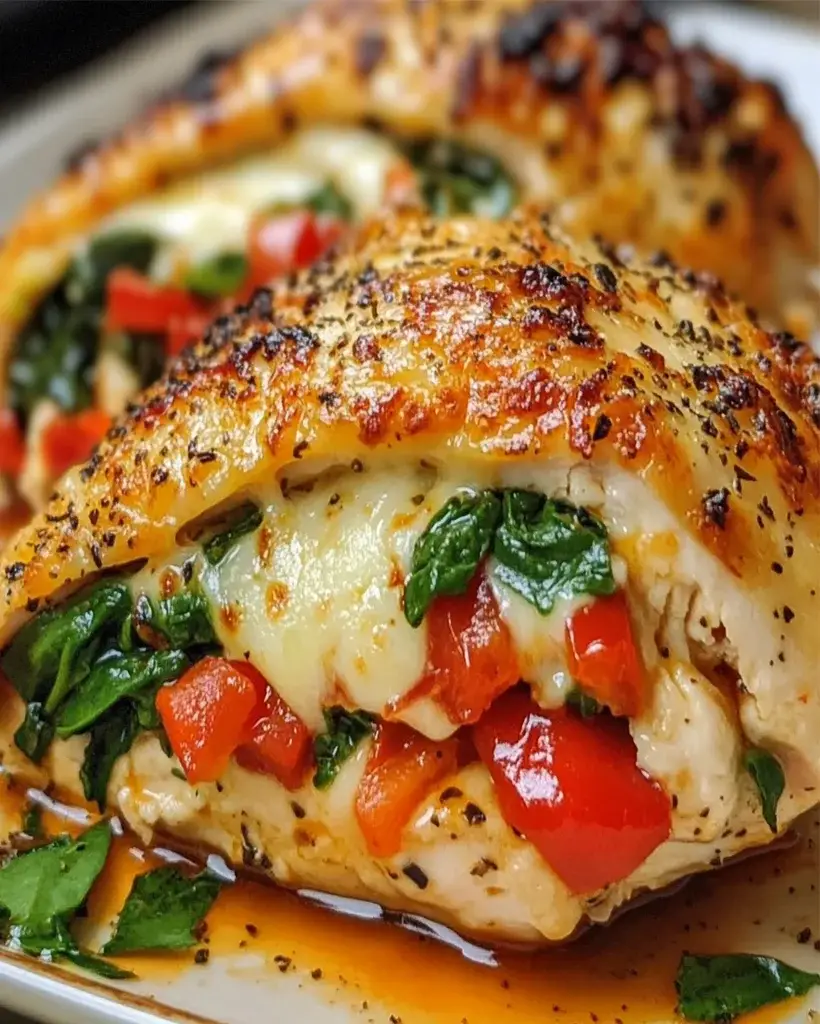 Stuffed Chicken with Mozzarella, Spinach & Peppers Recipe