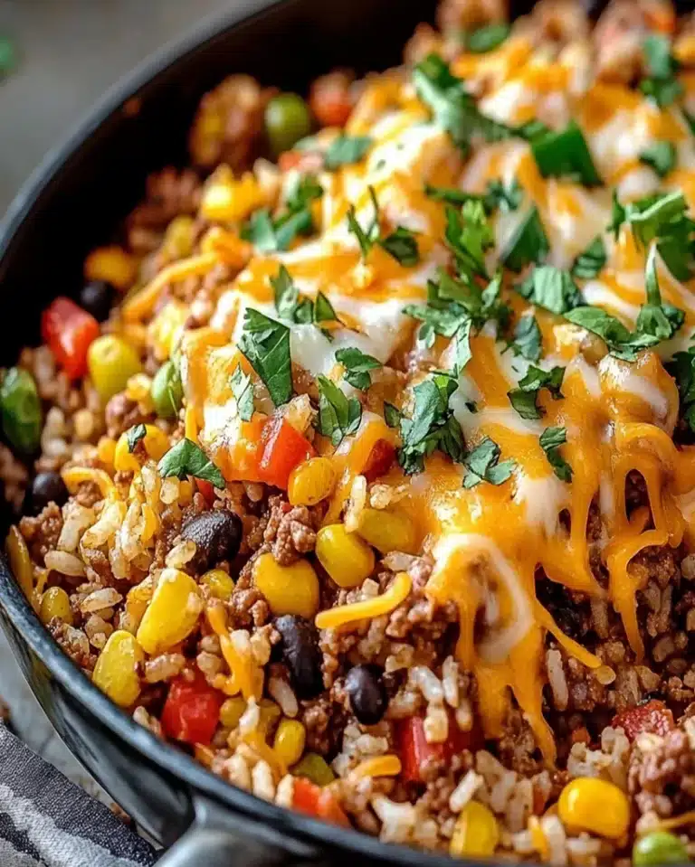 Fiesta Taco Skillet with Beef, Rice, and Veggies | Easy One-Pan Dinner