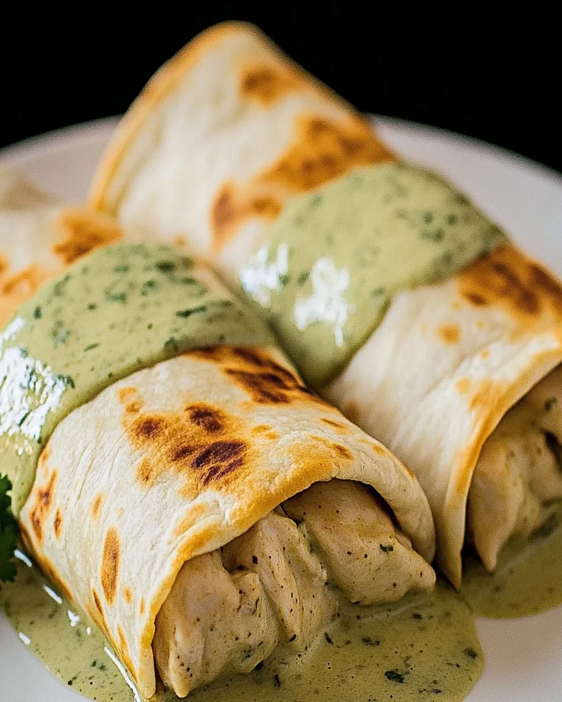 Crispy Baked Chicken Burritos with Creamy Green Chili Sauce Recipe