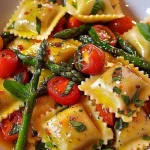 Ravioli with Tomatoes, Asparagus, Garlic, and Herbs Recipe