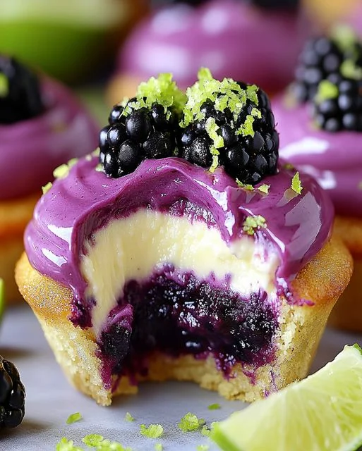 Blackberry Lime Cheesecake Cupcakes - Easy Recipe