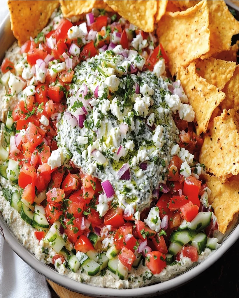 Mediterranean Layered Delight with Crispy Pita Chips