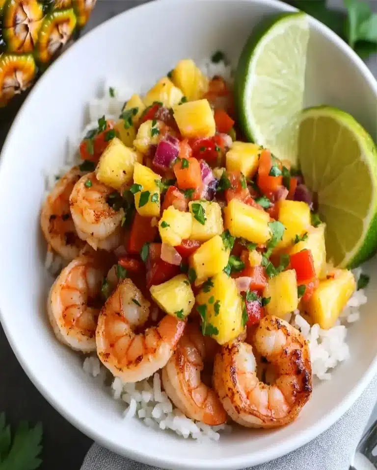Tropical Shrimp Rice Bowl with Zesty Pineapple Salsa