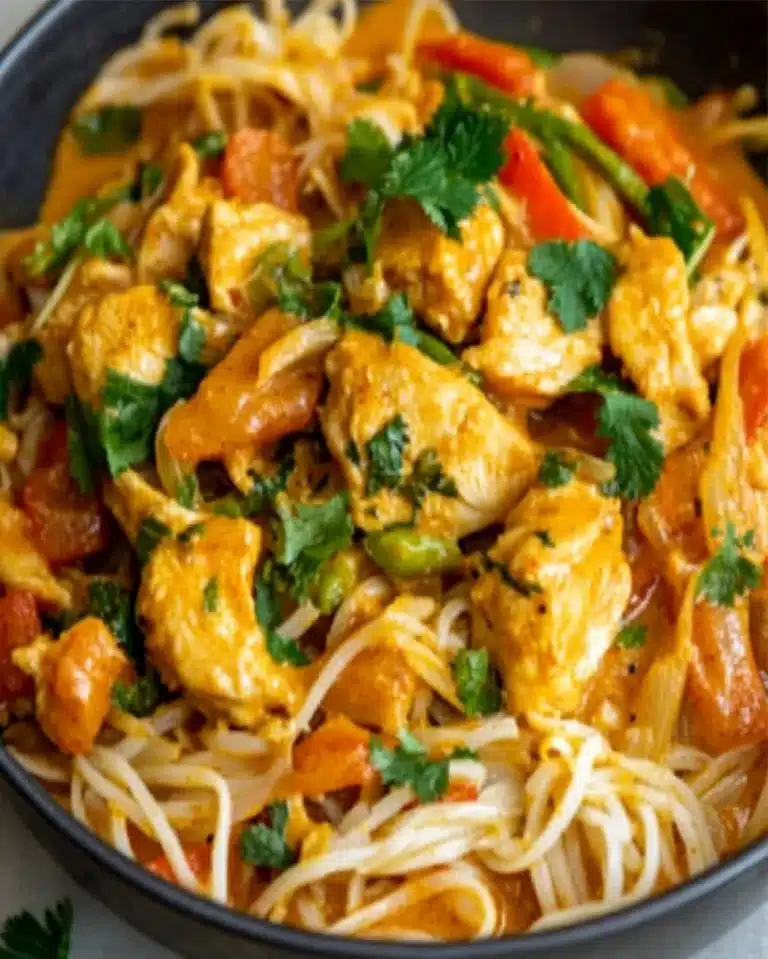Creamy Coconut Curry Chicken with Rice Noodles