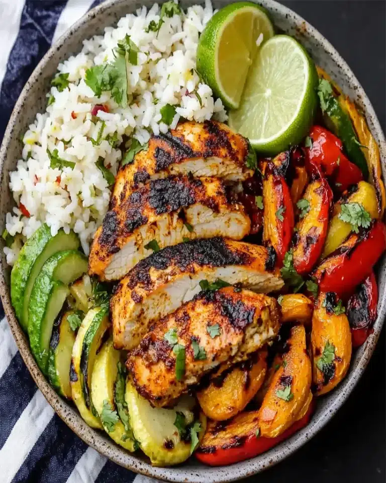 Griddled Cajun Chicken with Veggies & Lime Rice Recipe
