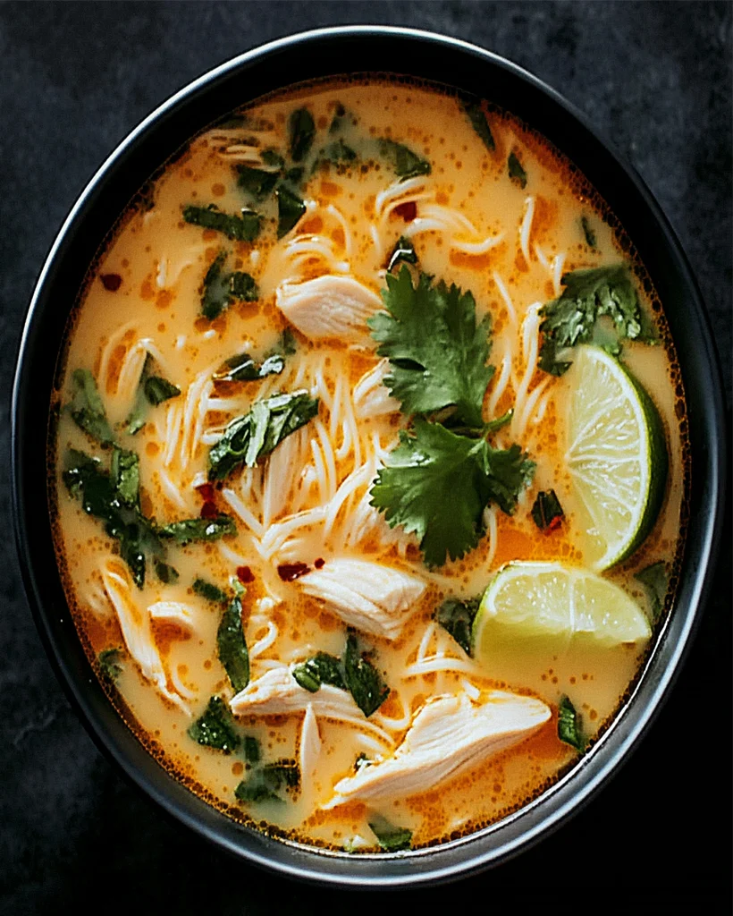 Spicy Thai Chicken Noodle Soup with Coconut and Lime