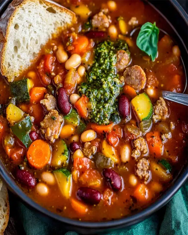 Sausage and Pesto Minestrone Soup - Hearty & Flavorful
