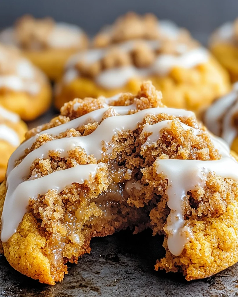 Pumpkin Cinnamon Crumb Cookies with Sweet Icing Drizzle