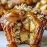 Caramel Apple Muffins Recipe with Walnuts & Caramel Drizzle