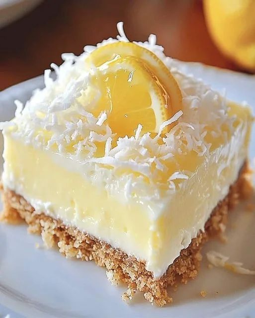 No Bake Lemon Coconut Cheesecake Bars - Simple & Delicious