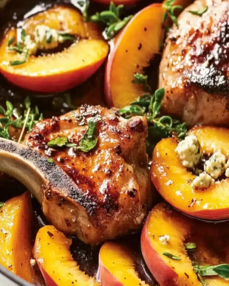 Balsamic Pork Chops Recipe with Peaches and Gorgonzola – Easy Dinner