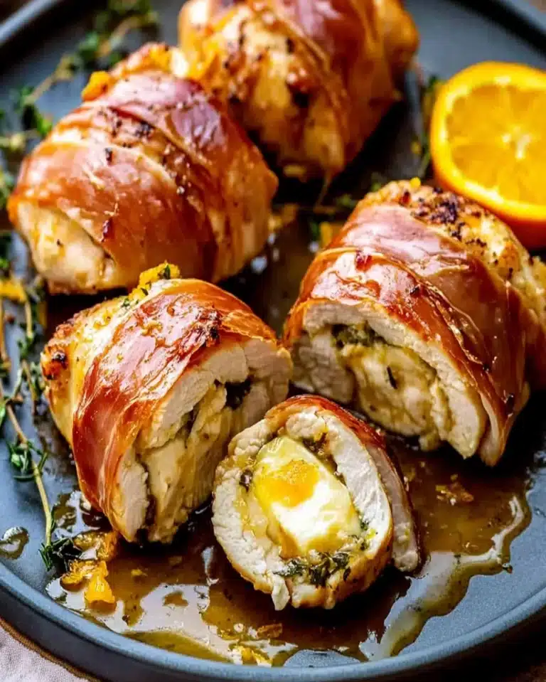 Brie Stuffed Prosciutto Wrapped Orange Chicken - Easy Recipe