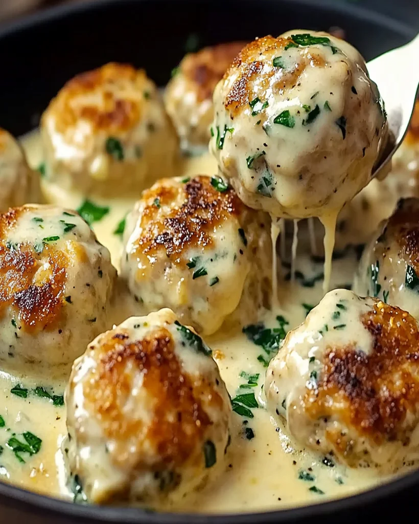 Chicken Ricotta Meatballs Recipe | Creamy Spinach Alfredo