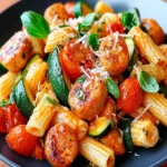 Chicken Sausages with Zucchini, Tomatoes & Pasta Recipe