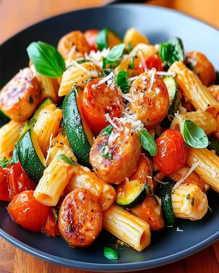 Chicken Sausages with Zucchini, Tomatoes & Pasta Recipe