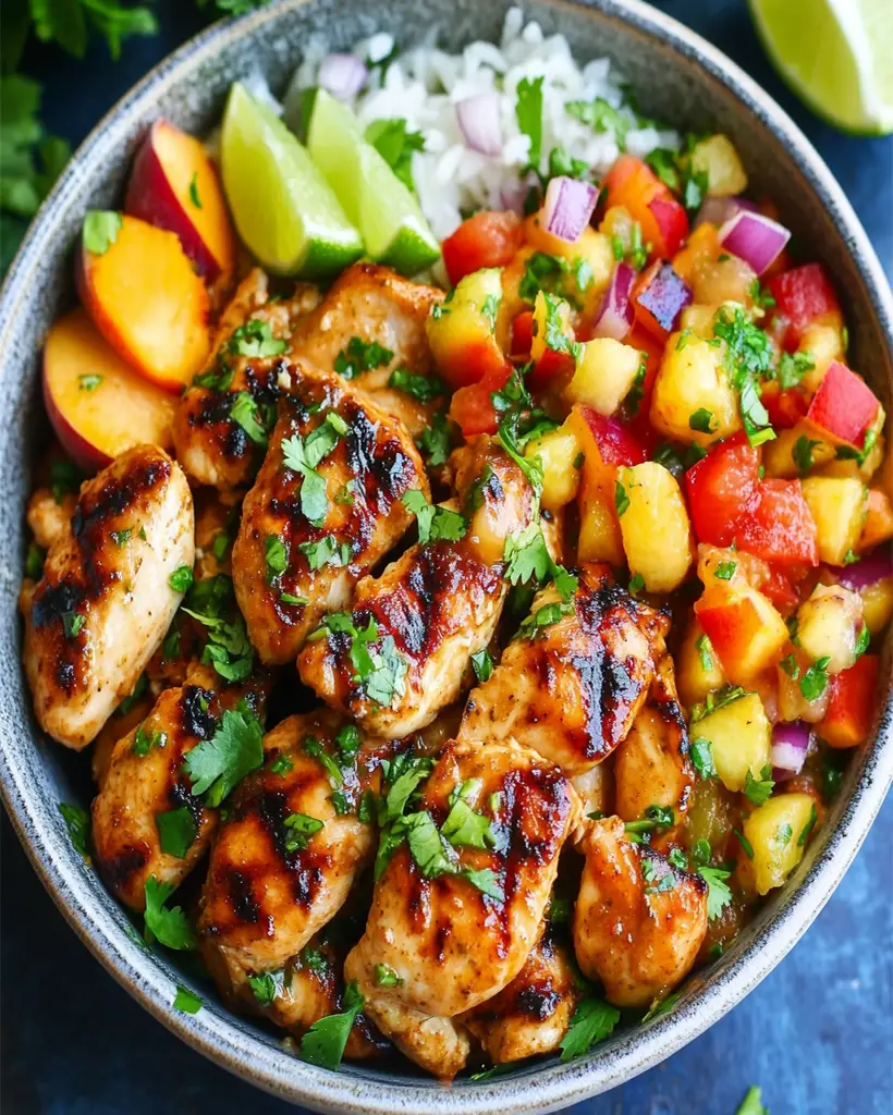 Cilantro-Lime Chicken Bowls with Peach Salsa | 30-Min Meal