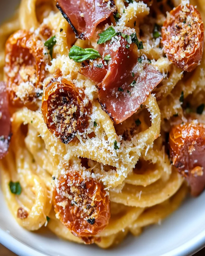 Creamy Roasted Tomato Ricotta Pasta Recipe with Crispy Prosciutto