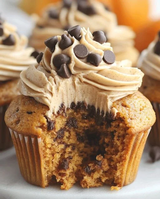 Pumpkin Chocolate Chip Cupcakes with Buttercream Frosting