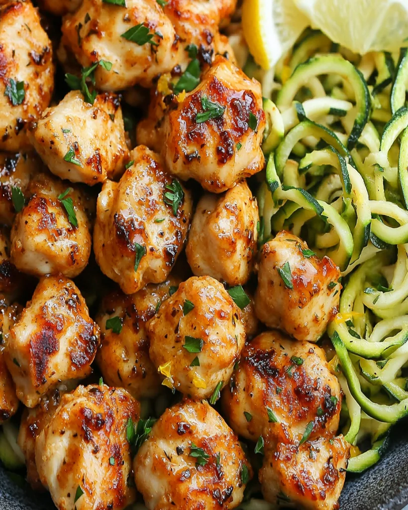 Garlic Butter Chicken Bites Recipe with Lemon Zoodles