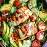 Grilled Salmon Salad with Creamy Cilantro Lime Dressing