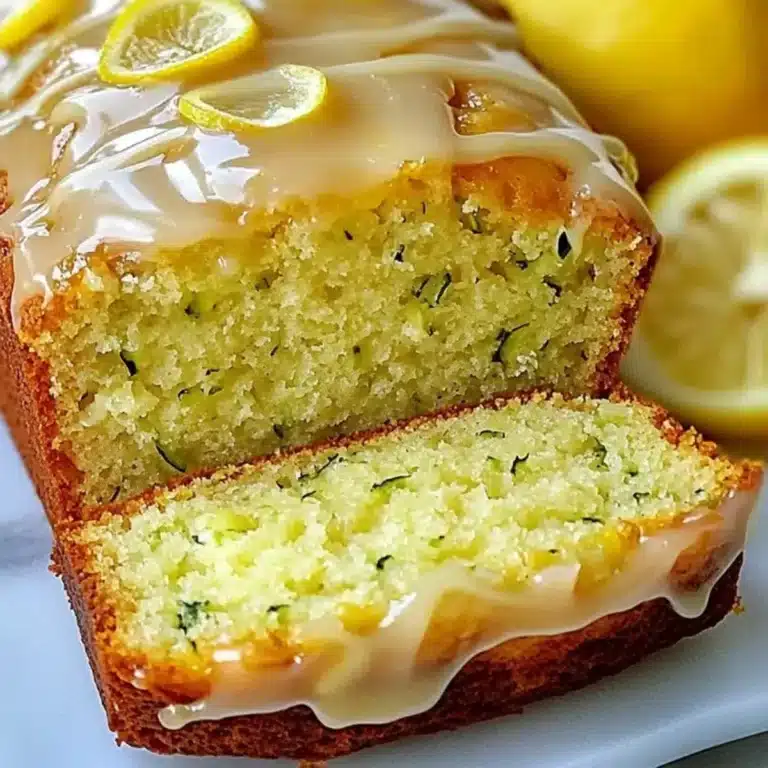 Freshly baked lemon zucchini bread on a wooden board, showcasing its golden crust and moist interior, perfect for summer treats or healthy snacks.