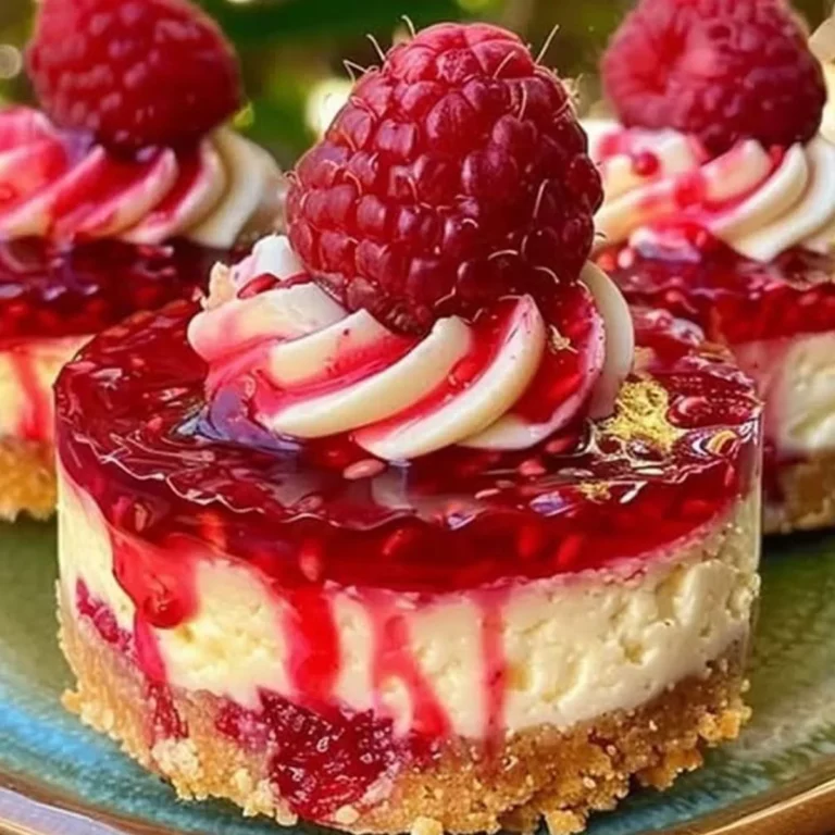 Mini No Bake Raspberry Lemon Swirl Cheesecake with fresh raspberry topping and piped cream