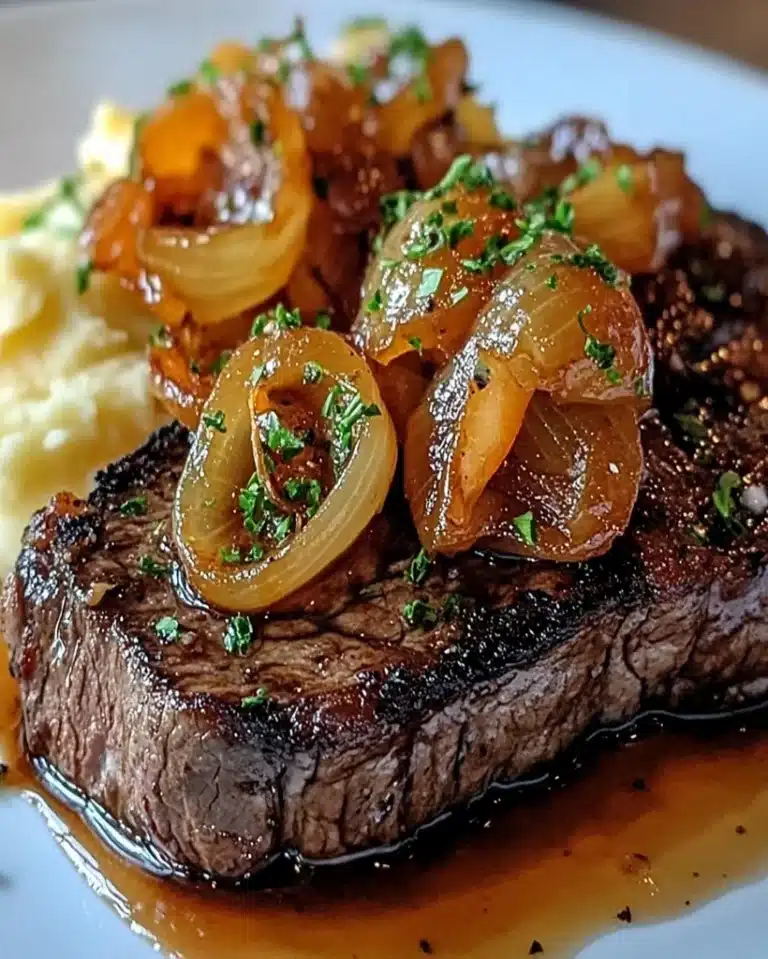 Ribeye Steak Recipe: Caramelized Onions & Mashed Potatoes