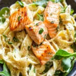 Salmon Pasta with Mixed Greens – Easy White Wine Sauce