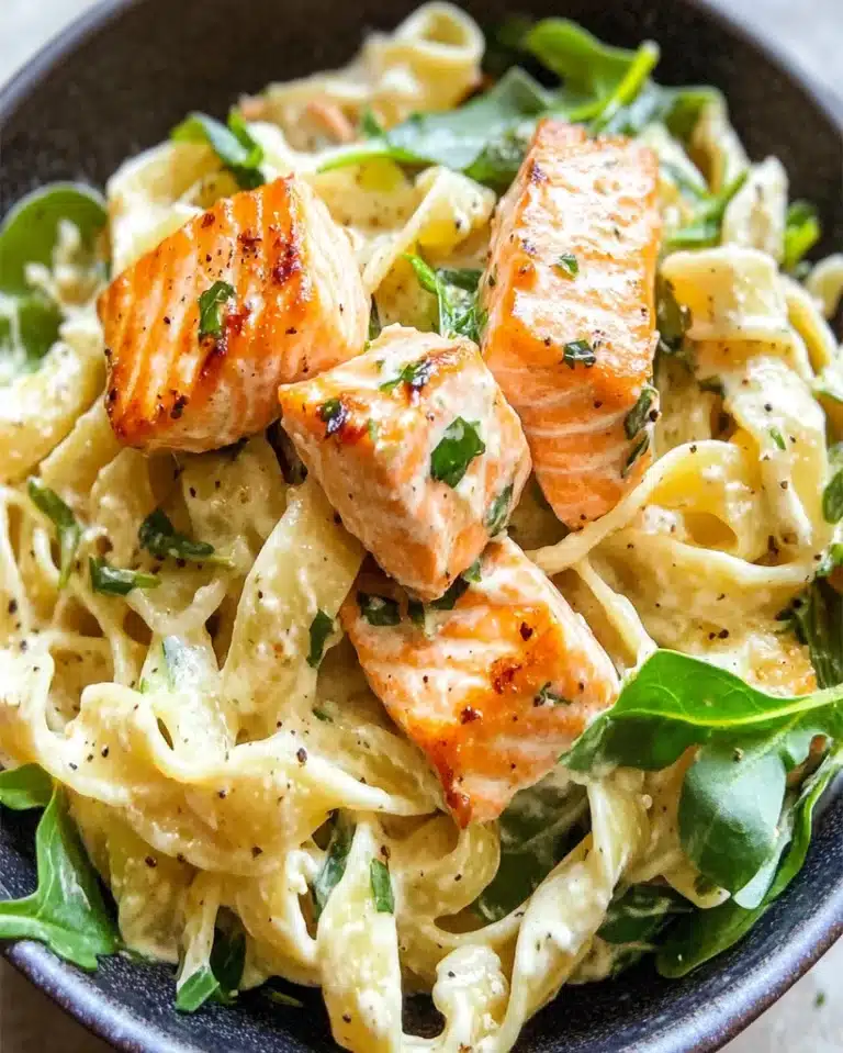 Salmon Pasta with Mixed Greens – Easy White Wine Sauce