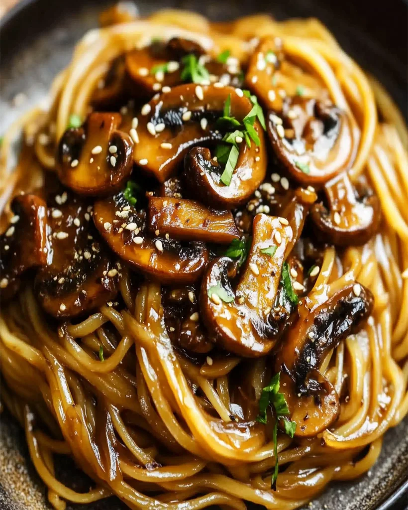 Saucy Ginger Sesame Noodles with Caramelized Mushrooms