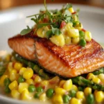 Seared Salmon with Corn and Asparagus Succotash Recipe