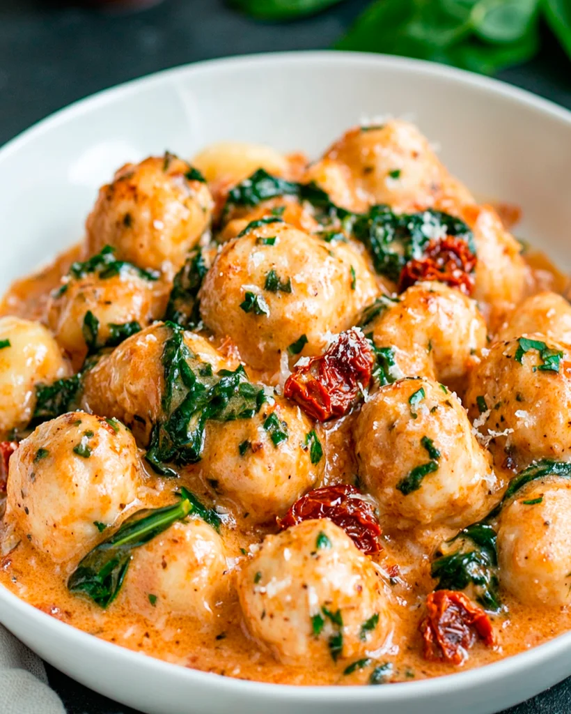 Slow Cooker Tuscan Chicken Meatballs with Gnocchi Recipe